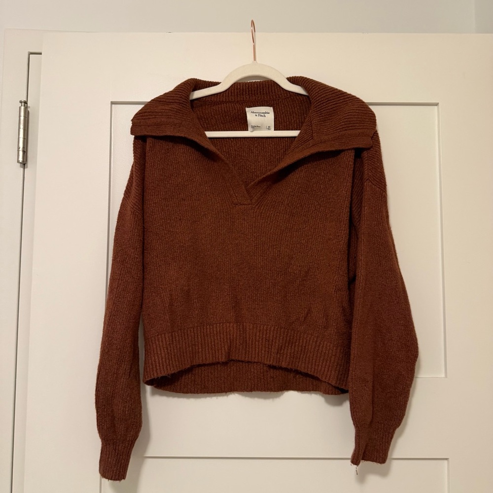 Abercrombie & Fitch Women's Rust Brown Collared Pullover Sweater Jonny Collar - Picture 3 of 5